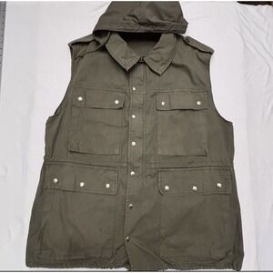 Vintage German Military Green Surplus Hooded Field Vest Size European Size 56